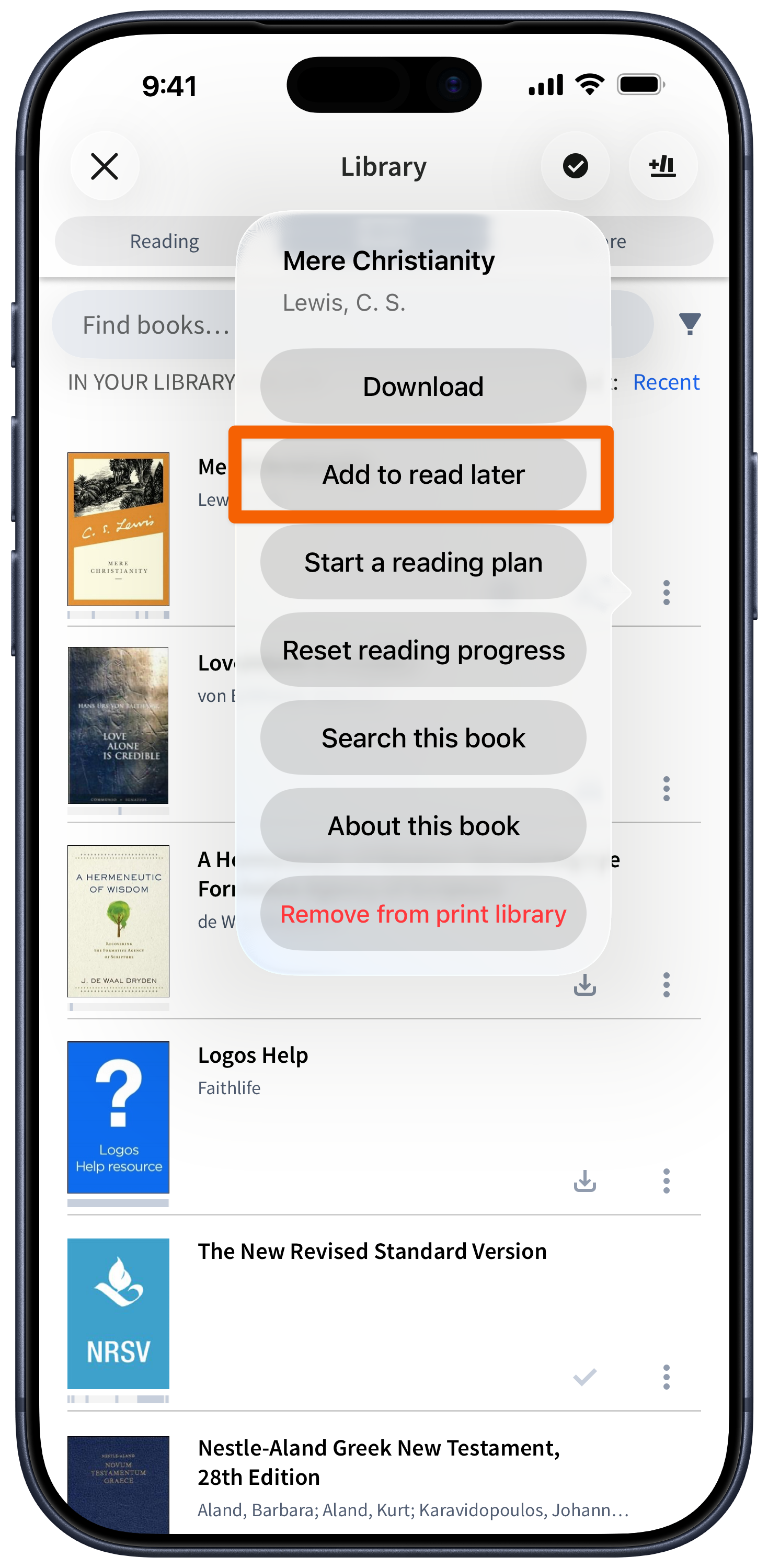 Add to read later from library