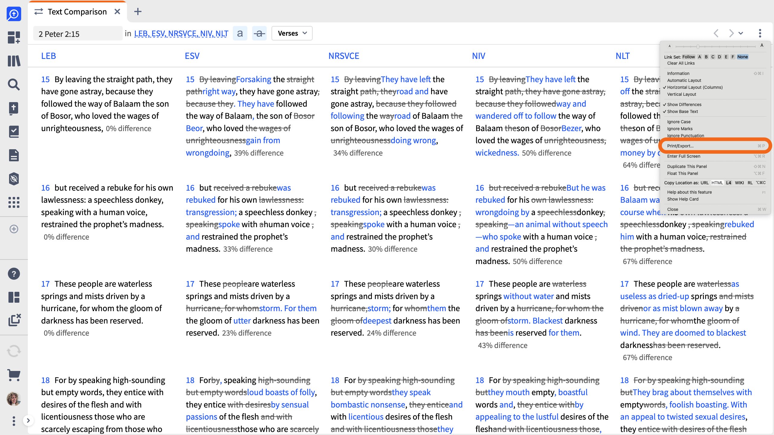 Print Or Export Your Text Comparison From The More Actions Menu