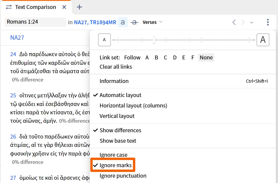 Text Comparison - Select Ignore Marks