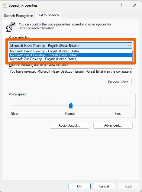Select Windows TTS Voice