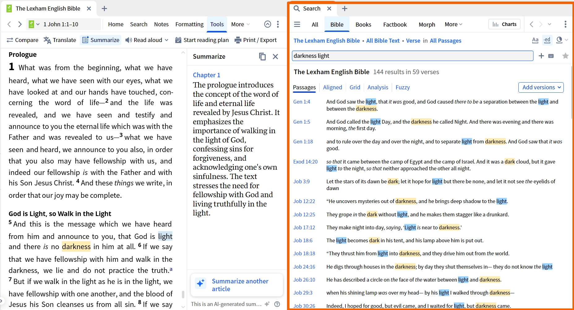 Bible Search For Darkness And Light