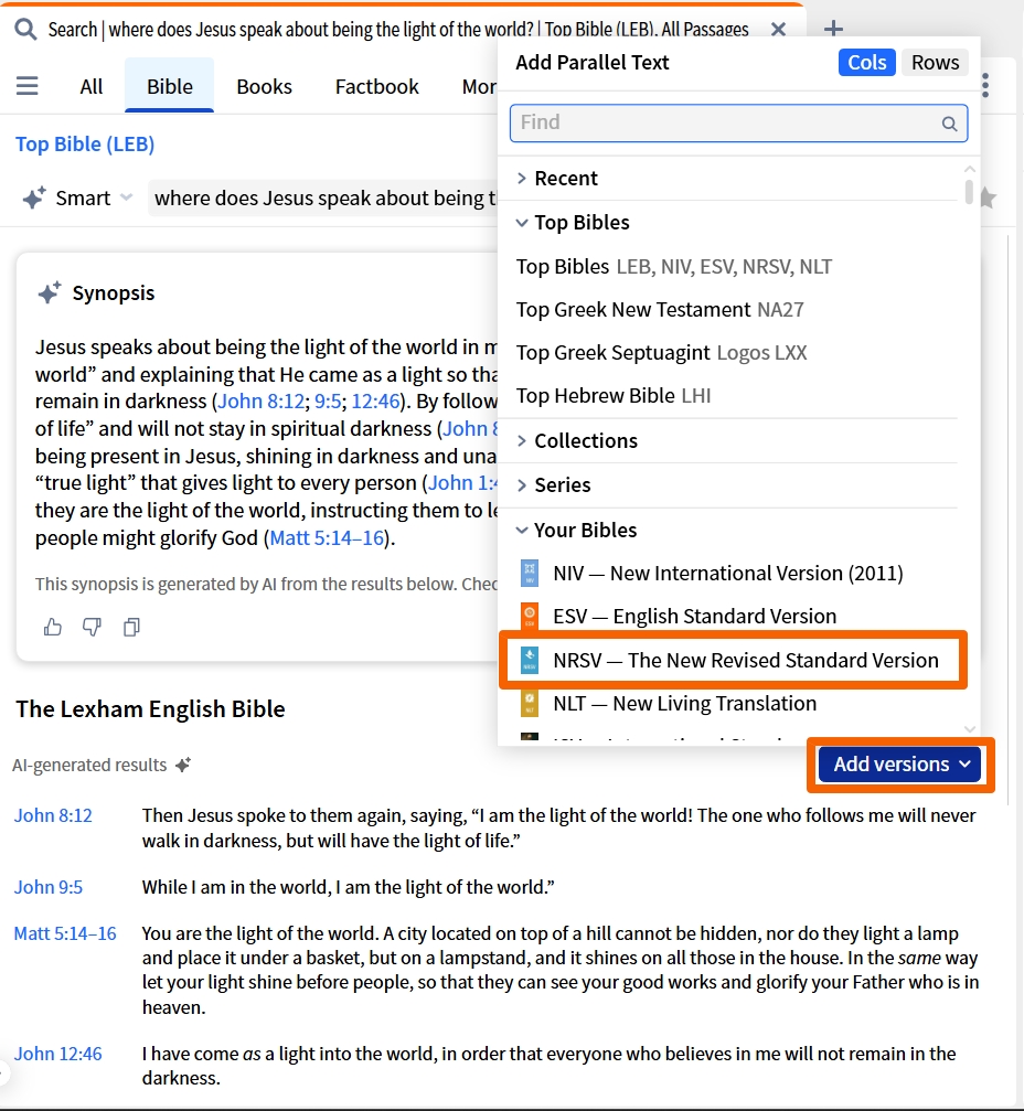 Smart Bible Search - Add Additional Versions (Desktop)