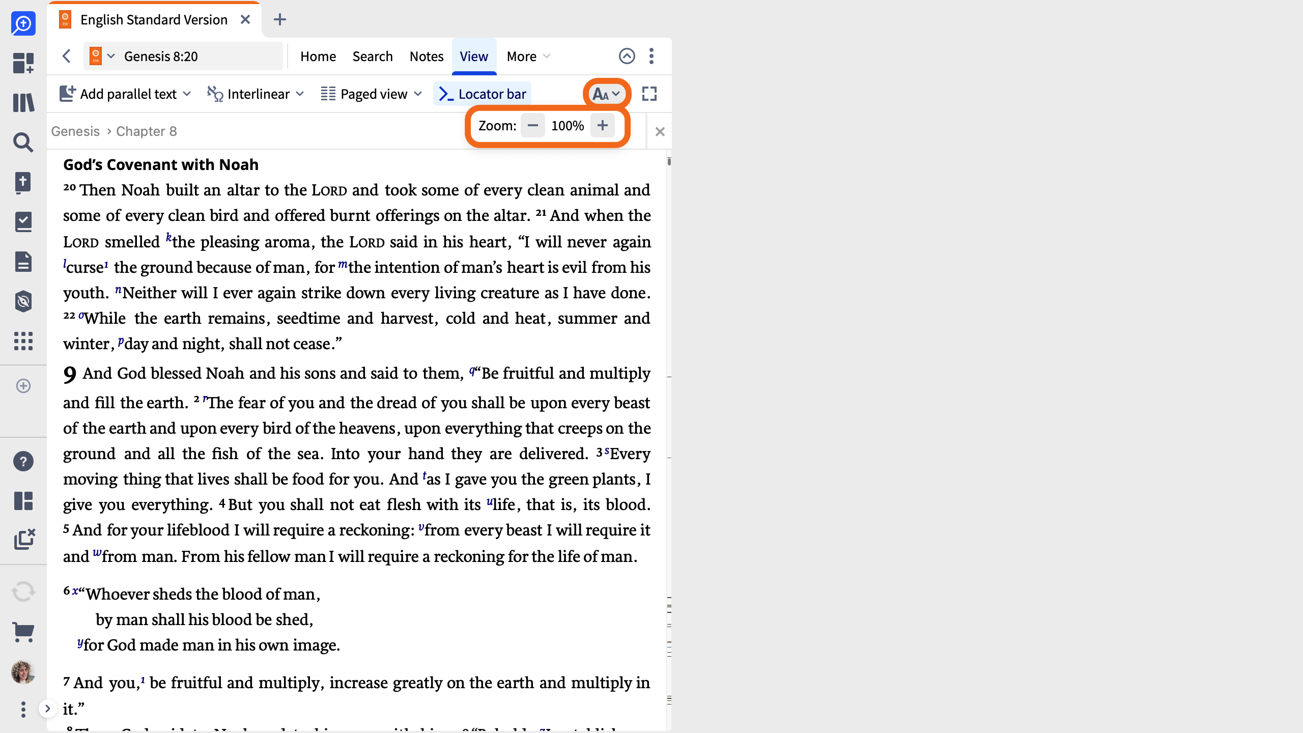 Click View tab and adjust font with font size dropdown